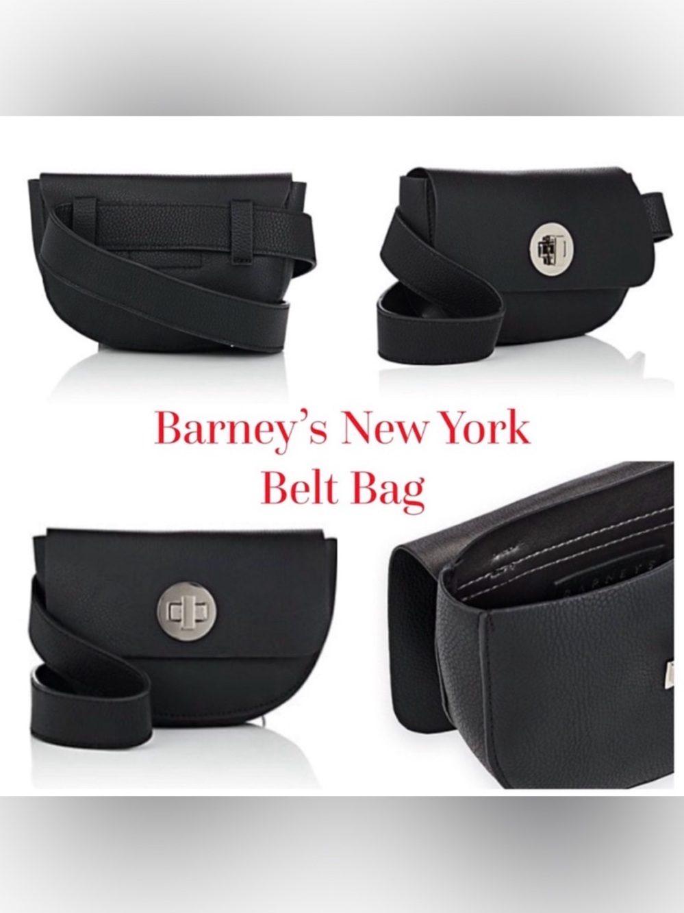 Barney's New York Black Leather Belt Bag with Silver Hardware New - Picture 3 of 10